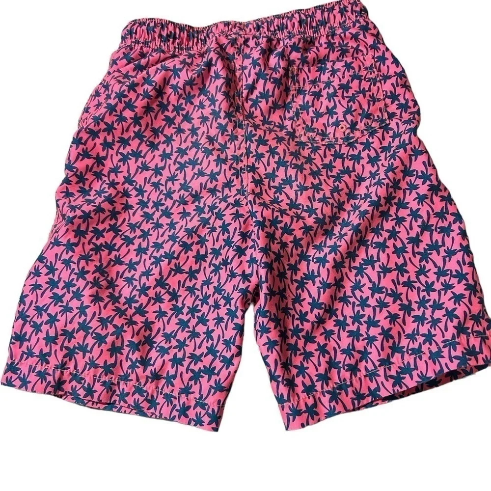 Land’s End Boys Palm Tree Blue Pink Swim Trunks Medium 10/12 Slim